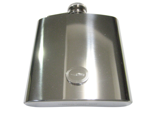 Silver Toned Etched Oval Speed Boat 6oz Flask