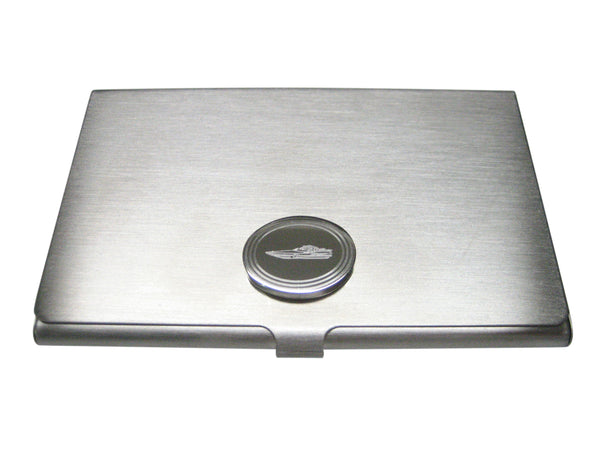 Silver Toned Etched Oval Speed Boat Business Card Holder