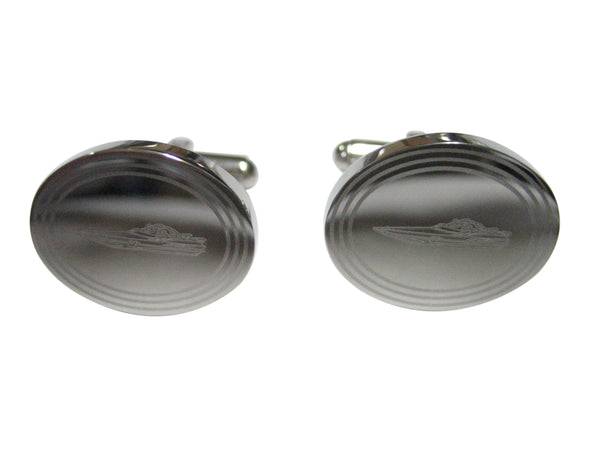 Silver Toned Etched Oval Speed Boat Cufflinks