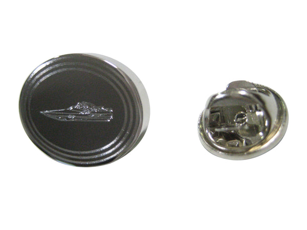Silver Toned Etched Oval Speed Boat Lapel Pin
