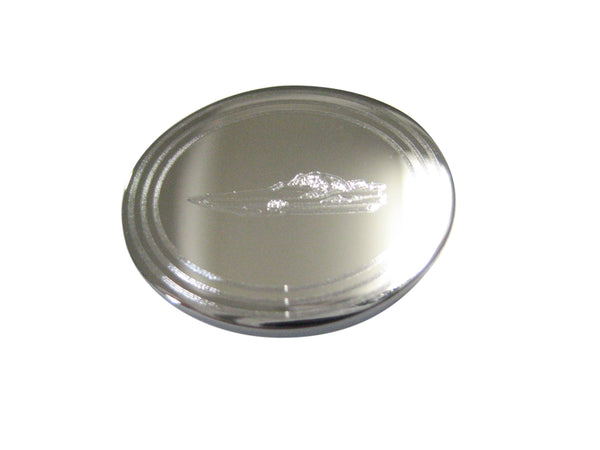 Silver Toned Etched Oval Speed Boat Magnet