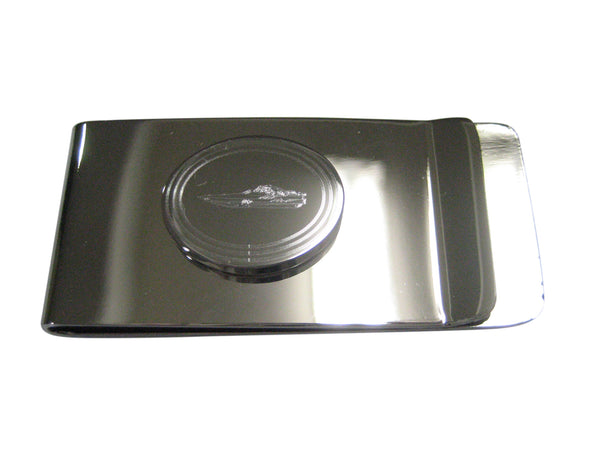Silver Toned Etched Oval Speed Boat Money Clip