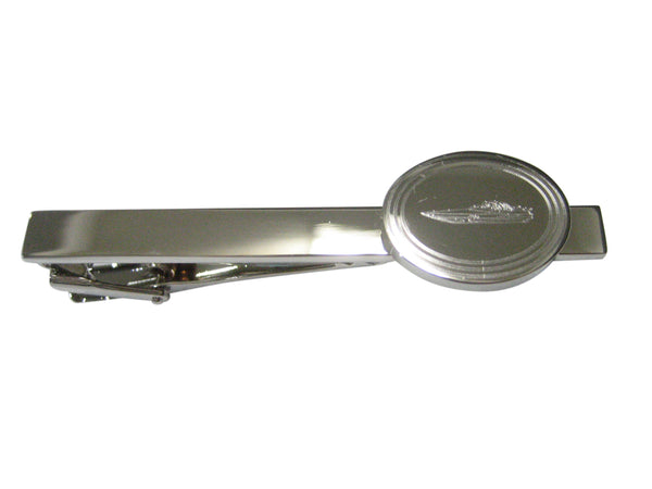 Silver Toned Etched Oval Speed Boat Tie Clip
