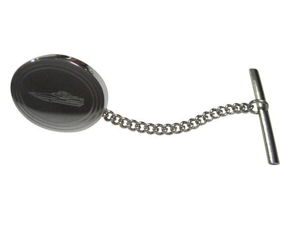 Silver Toned Etched Oval Speed Boat Tie Tack