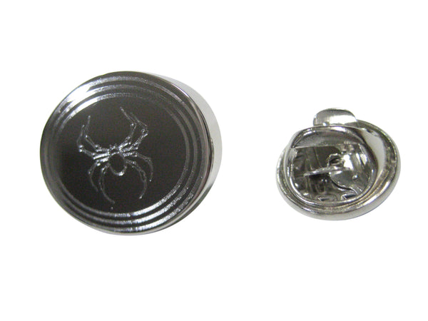 Silver Toned Etched Oval Spider Bug Insect Lapel Pin