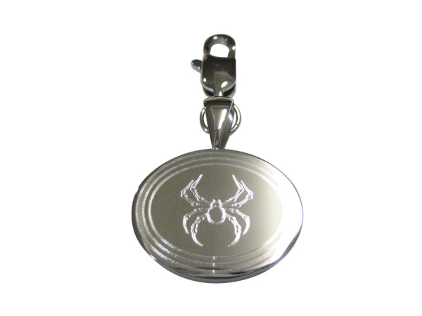 Silver Toned Etched Oval Spider Bug Insect Pendant Zipper Pull Charm