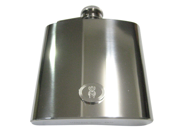 Silver Toned Etched Oval Spiky Beetle Insect 6oz Flask
