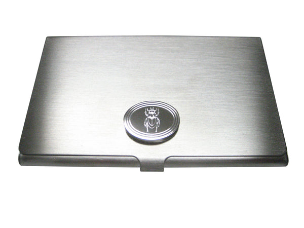 Silver Toned Etched Oval Spiky Beetle Insect Business Card Holder