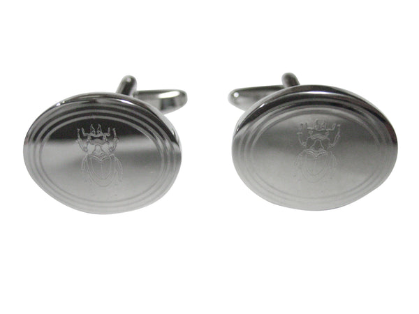 Silver Toned Etched Oval Spiky Beetle Insect Cufflinks