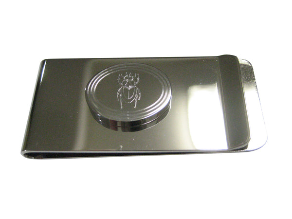 Silver Toned Etched Oval Spiky Beetle Insect Money Clip
