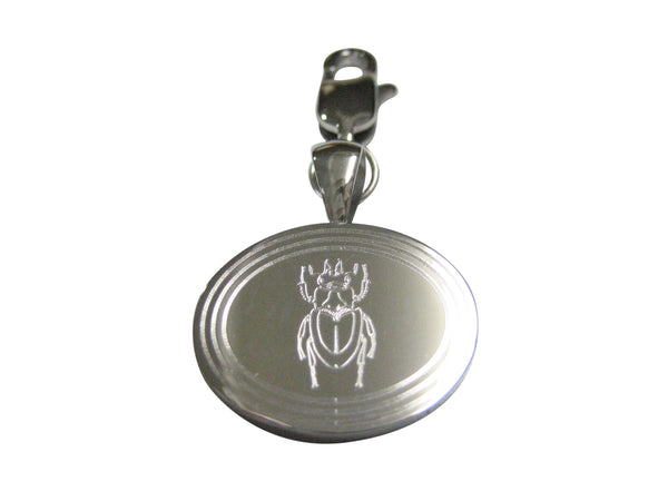 Silver Toned Etched Oval Spiky Beetle Insect Pendant Zipper Pull Charm