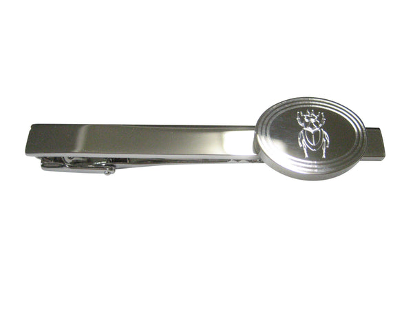 Silver Toned Etched Oval Spiky Beetle Insect Tie Clip