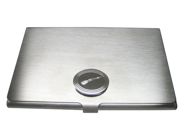 Silver Toned Etched Oval Squid Business Card Holder