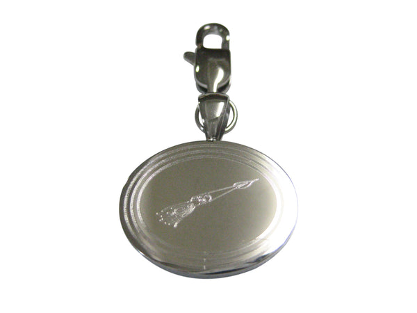 Silver Toned Etched Oval Squid Pendant Zipper Pull Charm