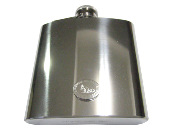 Silver Toned Etched Oval Squirrel 6oz Flask