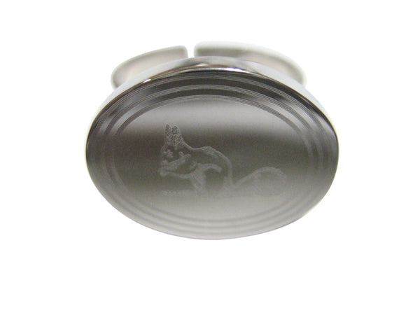 Silver Toned Etched Oval Squirrel Adjustable Size Fashion Ring