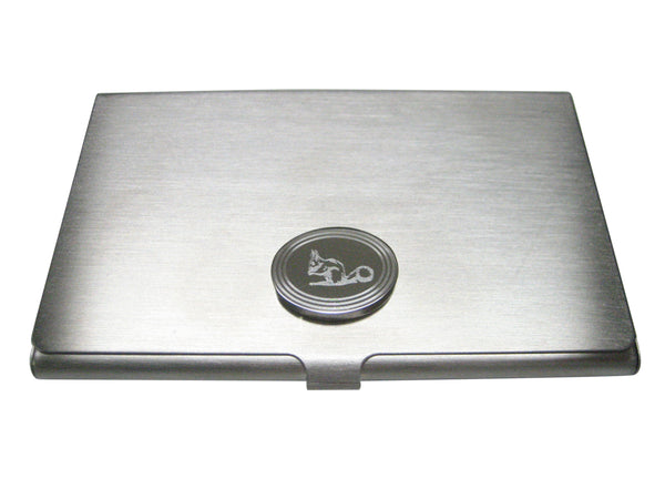 Silver Toned Etched Oval Squirrel Business Card Holder