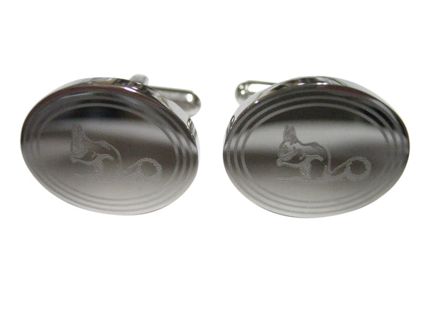 Silver Toned Etched Oval Squirrel Cufflinks