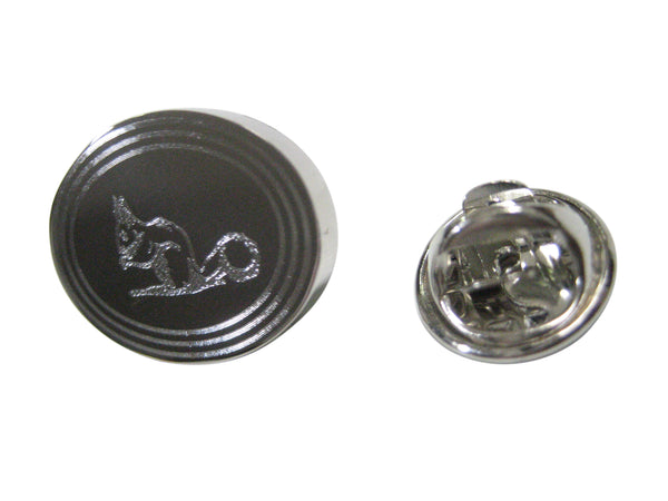 Silver Toned Etched Oval Squirrel Lapel Pin