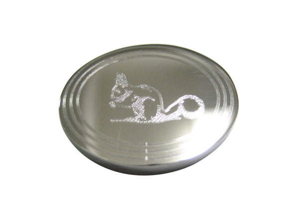 Silver Toned Etched Oval Squirrel Magnet