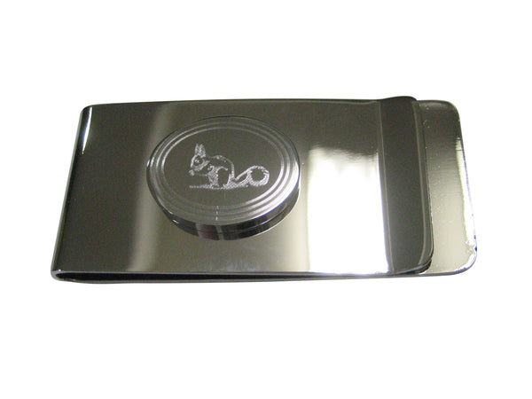 Silver Toned Etched Oval Squirrel Money Clip