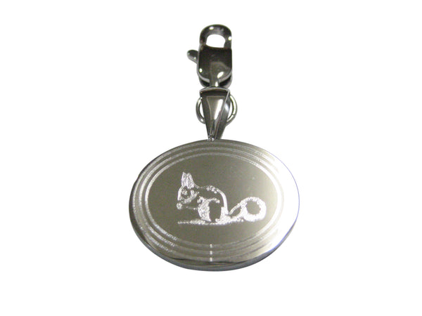 Silver Toned Etched Oval Squirrel Pendant Zipper Pull Charm