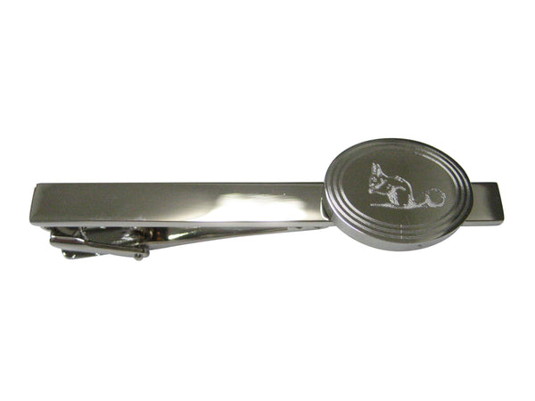 Silver Toned Etched Oval Squirrel Tie Clip