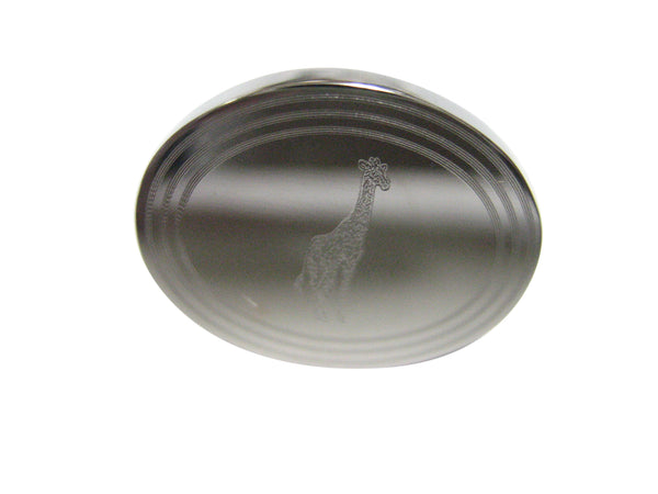 Silver Toned Etched Oval Standing Giraffe Adjustable Size Fashion Ring