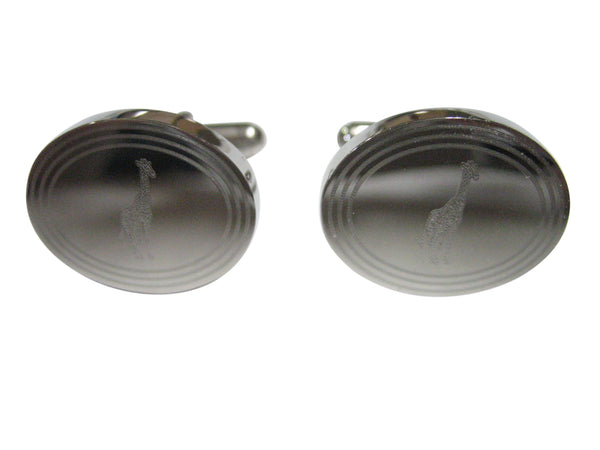 Silver Toned Etched Oval Standing Giraffe Cufflinks