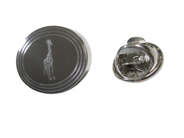 Silver Toned Etched Oval Standing Giraffe Lapel Pin