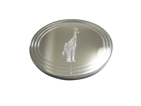 Silver Toned Etched Oval Standing Giraffe Magnet