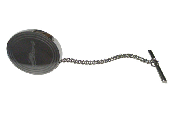 Silver Toned Etched Oval Standing Giraffe Tie Tack