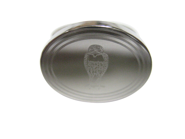 Silver Toned Etched Oval Standing Owl Adjustable Size Fashion Ring
