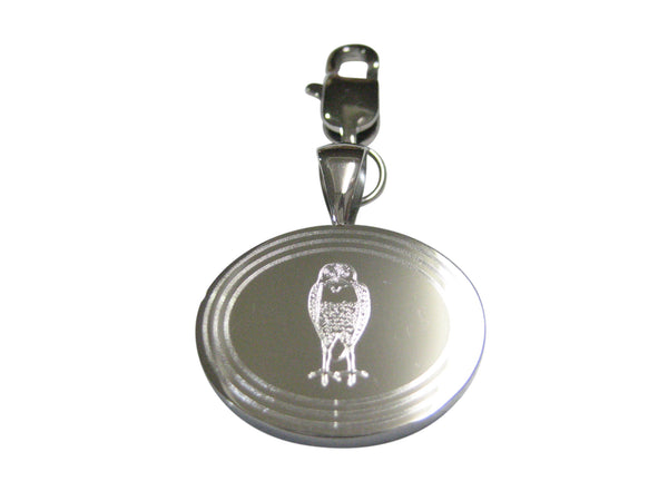 Silver Toned Etched Oval Standing Owl Pendant Zipper Pull Charm