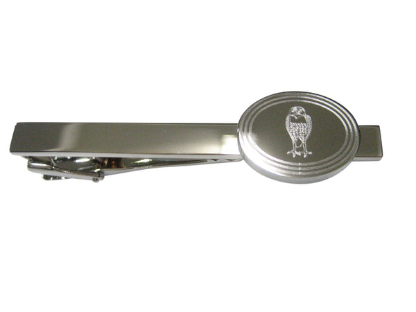 Silver Toned Etched Oval Standing Owl Tie Clip