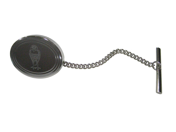 Silver Toned Etched Oval Standing Owl Tie Tack