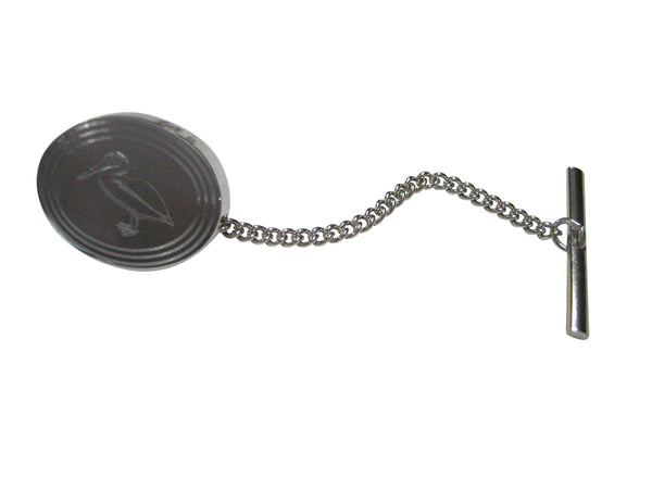 Silver Toned Etched Oval Standing Pelican Bird Tie Tack
