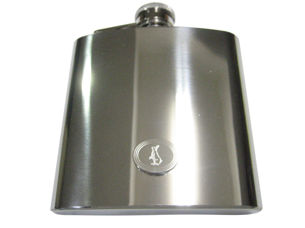 Silver Toned Etched Oval Standing Rabbit 6oz Flask
