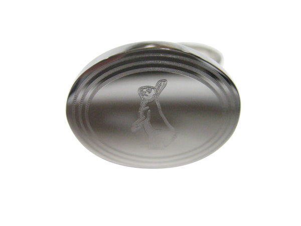 Silver Toned Etched Oval Standing Rabbit Adjustable Size Fashion Ring