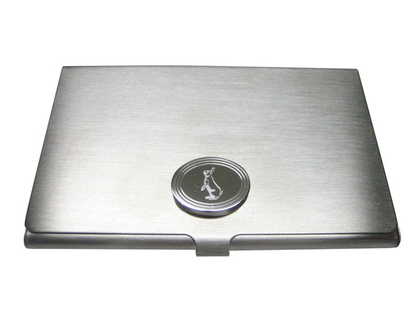 Silver Toned Etched Oval Standing Rabbit Business Card Holder