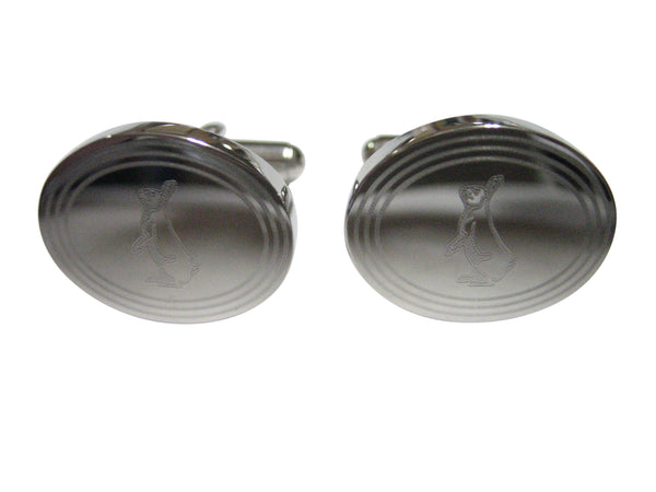 Silver Toned Etched Oval Standing Rabbit Cufflinks
