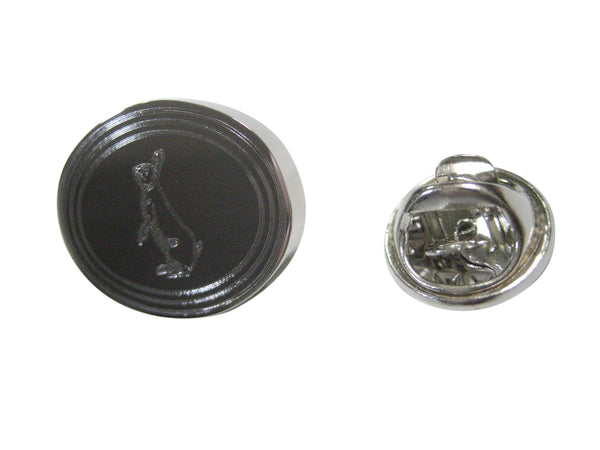 Silver Toned Etched Oval Standing Rabbit Lapel Pin