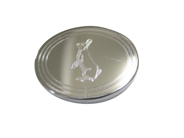 Silver Toned Etched Oval Standing Rabbit Magnet