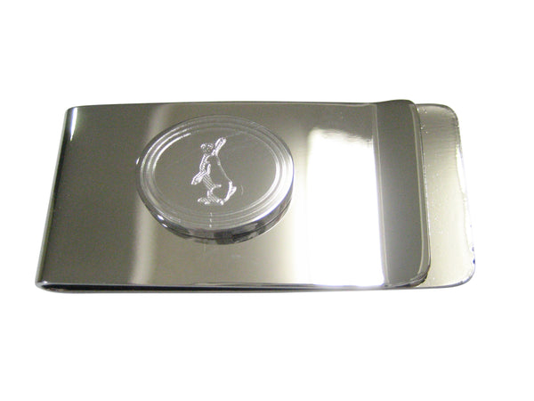 Silver Toned Etched Oval Standing Rabbit Money Clip