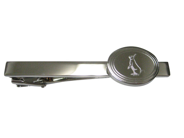 Silver Toned Etched Oval Standing Rabbit Tie Clip