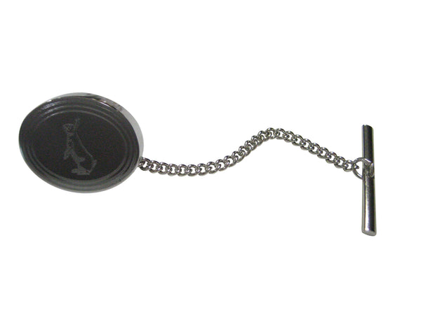 Silver Toned Etched Oval Standing Rabbit Tie Tack