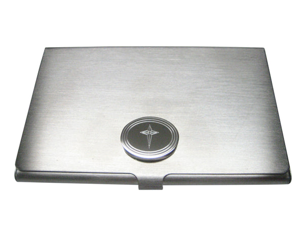 Silver Toned Etched Oval Star of Bethlehem Business Card Holder