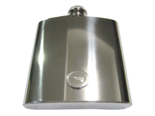 Silver Toned Etched Oval Stealth Bomber Plane 6oz Flask