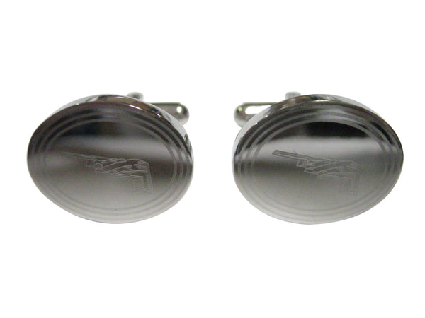 Silver Toned Etched Oval Stealth Bomber Plane Cufflinks