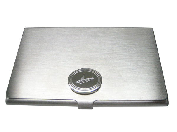 Silver Toned Etched Oval Submarine Business Card Holder